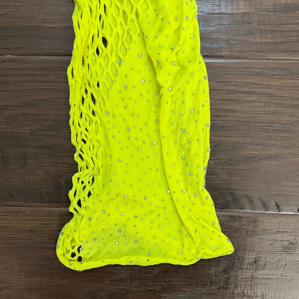 Yandy One Shoulder Dress w rhinestone beads neon yellow - Picture 3 of 5